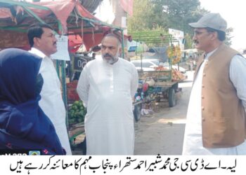 ستھرا پنجاب پروگرام پر تیزی سے عملدرآمد جاری، ایڈیشنل ڈپٹی کمشنر جنرل /فوکل پرسن محمدشبیراحمدنے ستھرا پنجاب مہم کے حوالے سے ختم نبوت چوک کااور ریڑھی بازار کا معائنہ