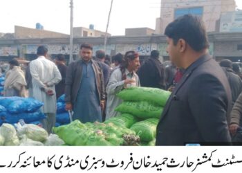 اسسٹنٹ کمشنر حارث حمید خان کا فروٹ و سبزی منڈی کا معائنہ، ذخیرہ اندوزی کے خاتمے کے لیے اقدامات کی ہدایت