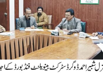 ڈسٹرکٹ بینویلنٹ فنڈ بورڈ کا اجلاس: 270 درخواستوں میں سے 260 کی منظوری، ایک کروڑ 6 لاکھ روپے کی گرانٹ جاری